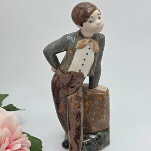 Vintage Hummelwerk Rex Valencia Spain Figurine Boy Gray Tan Leaning Porcelain